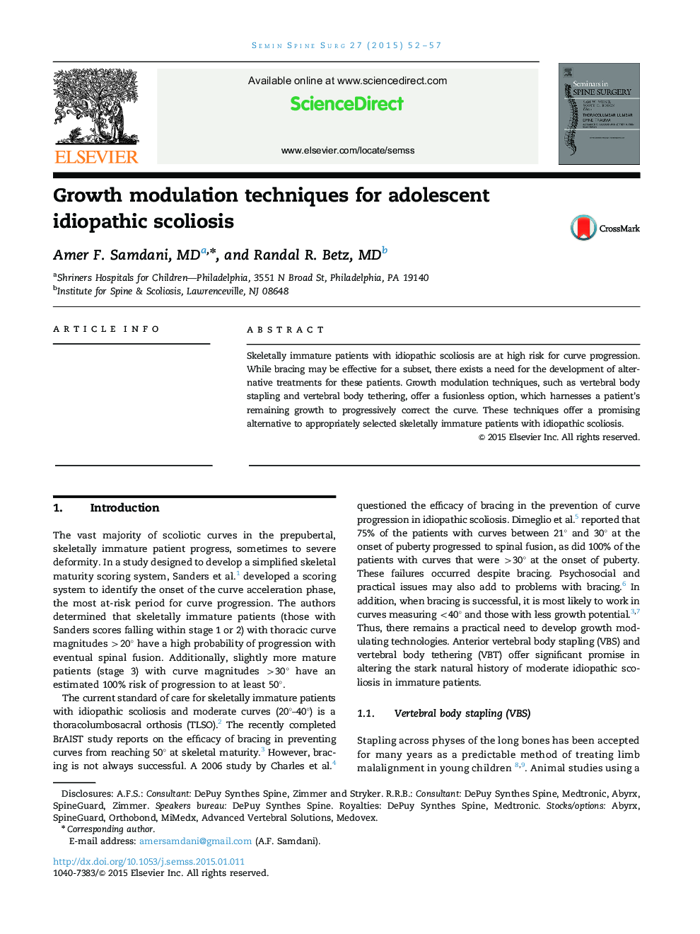 Growth modulation techniques for adolescent idiopathic scoliosis 