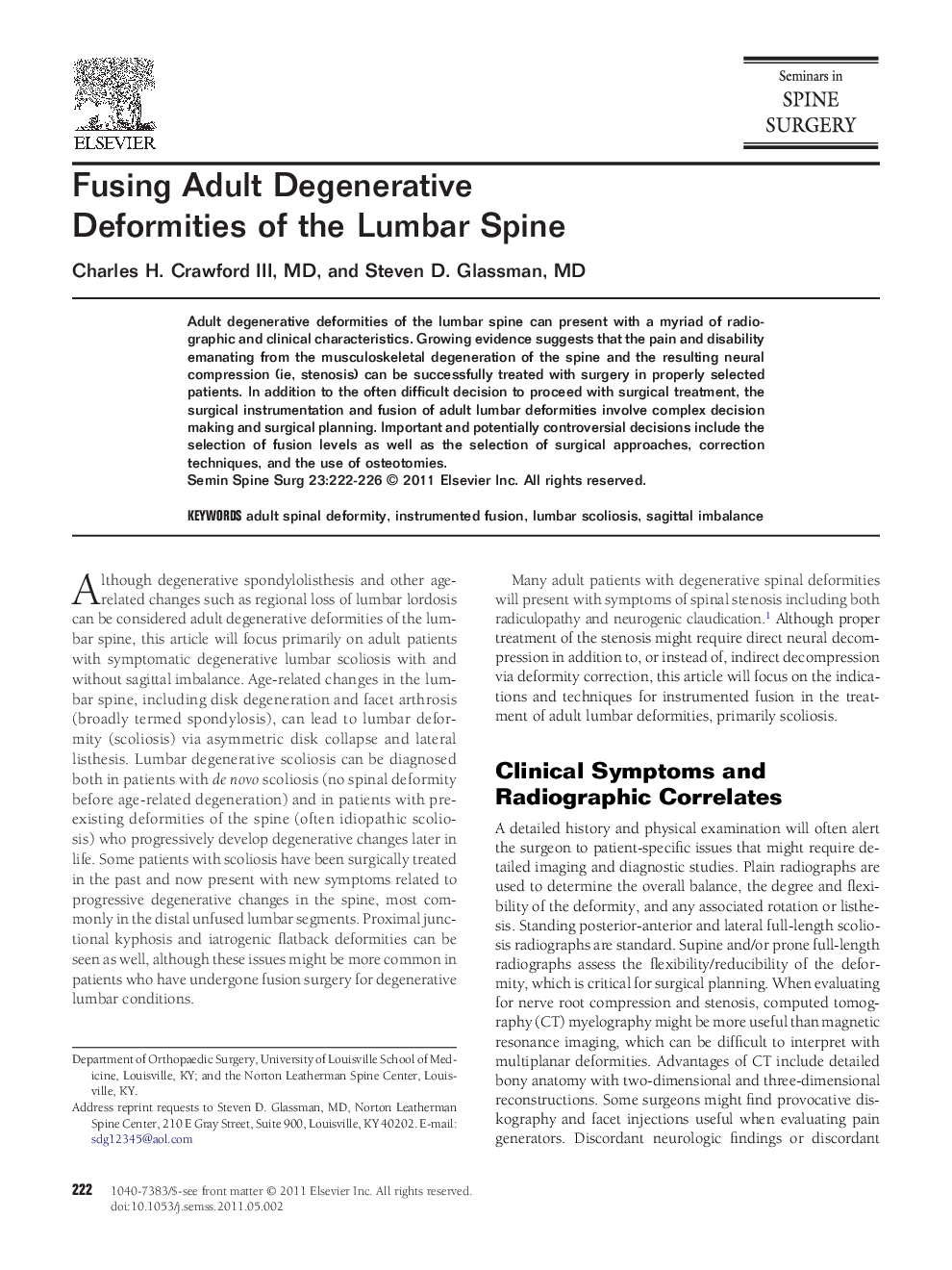 Fusing Adult Degenerative Deformities of the Lumbar Spine