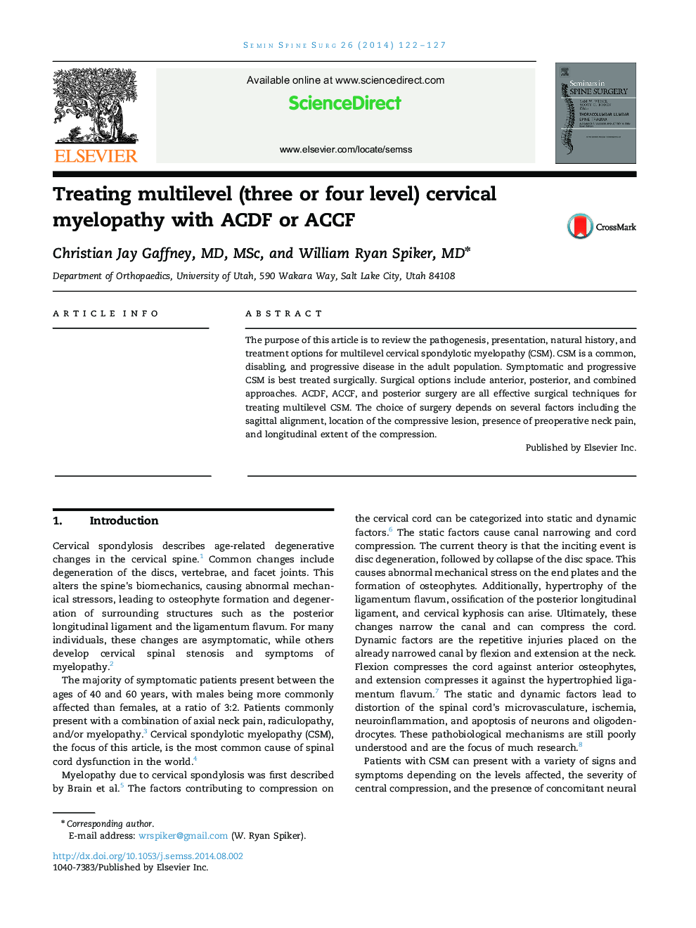 Treating multilevel (three or four level) cervical myelopathy with ACDF or ACCF