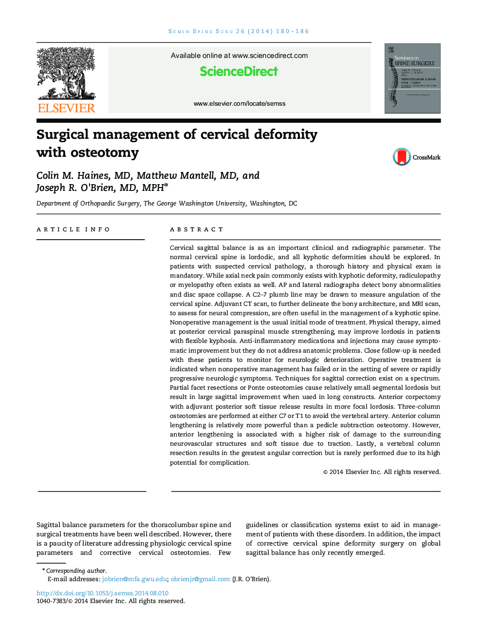 Surgical management of cervical deformity with osteotomy