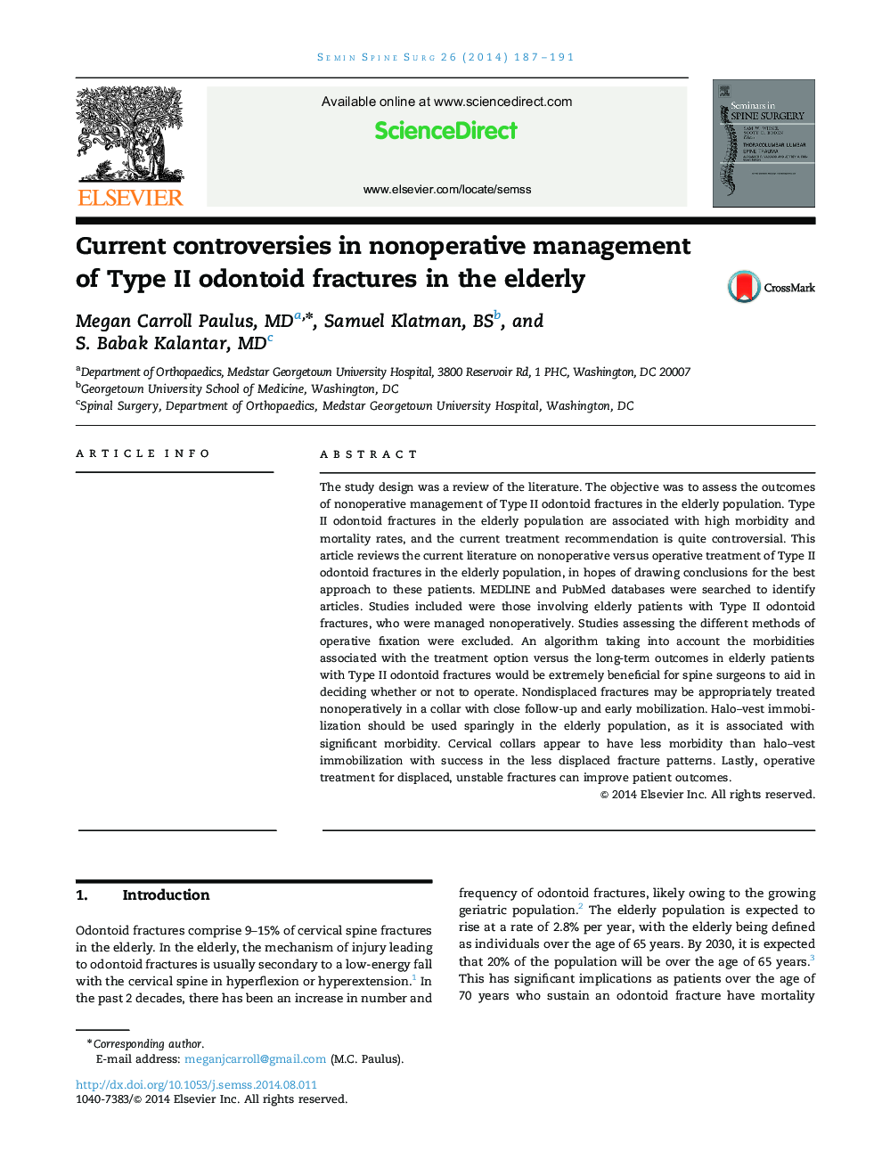 Current controversies in nonoperative management of Type II odontoid fractures in the elderly