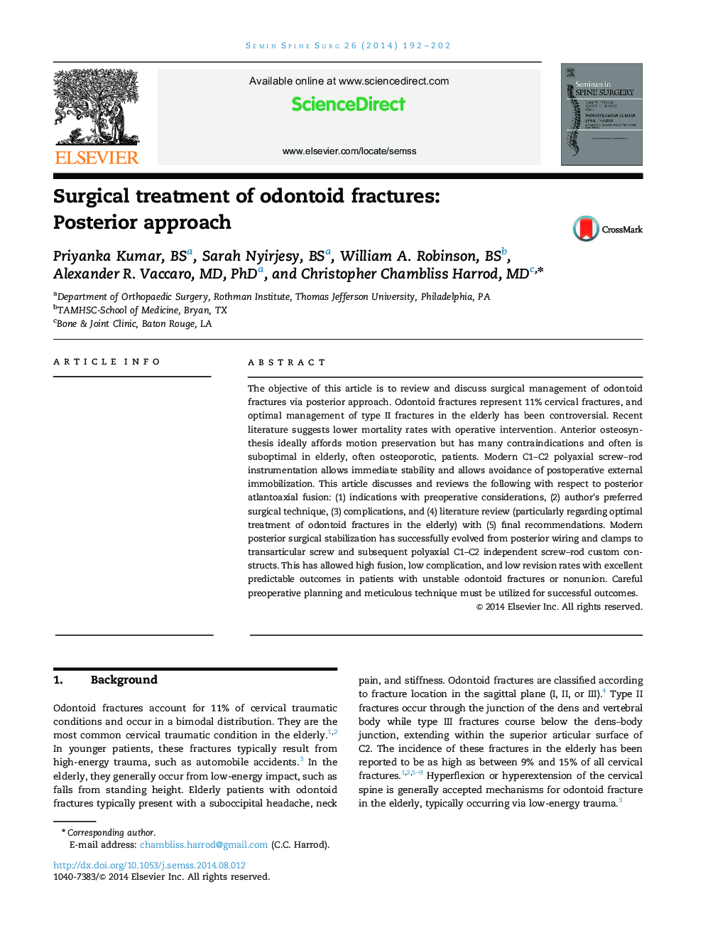 Surgical treatment of odontoid fractures: Posterior approach