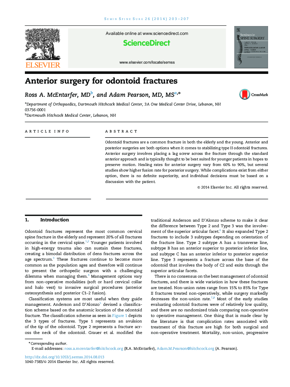 Anterior surgery for odontoid fractures