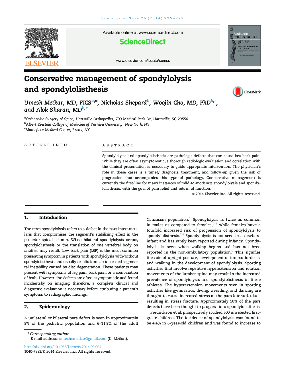 Conservative management of spondylolysis and spondylolisthesis