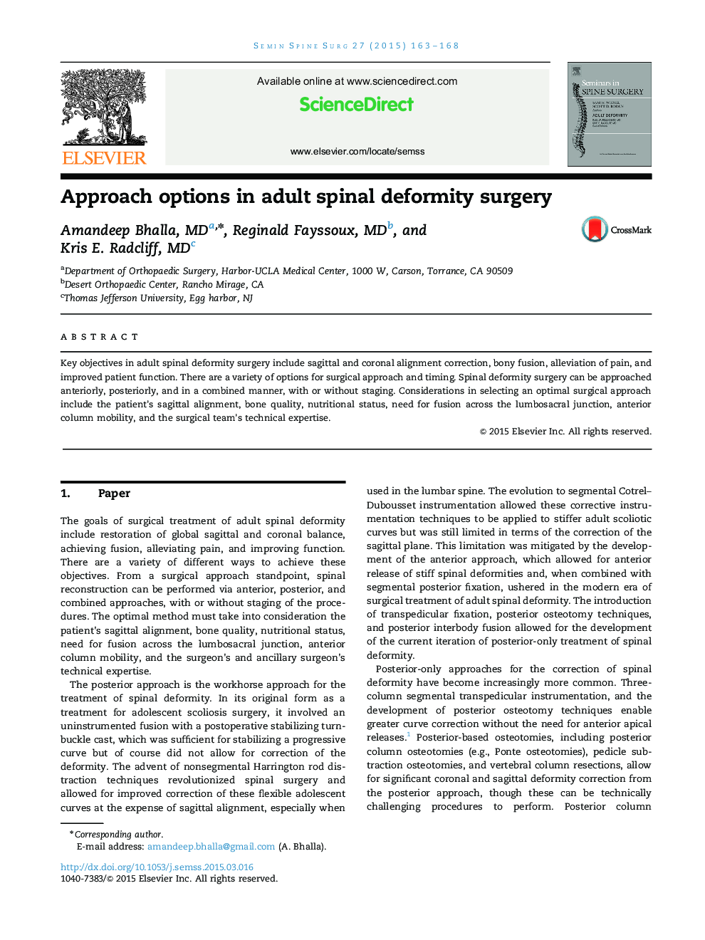 Approach options in adult spinal deformity surgery