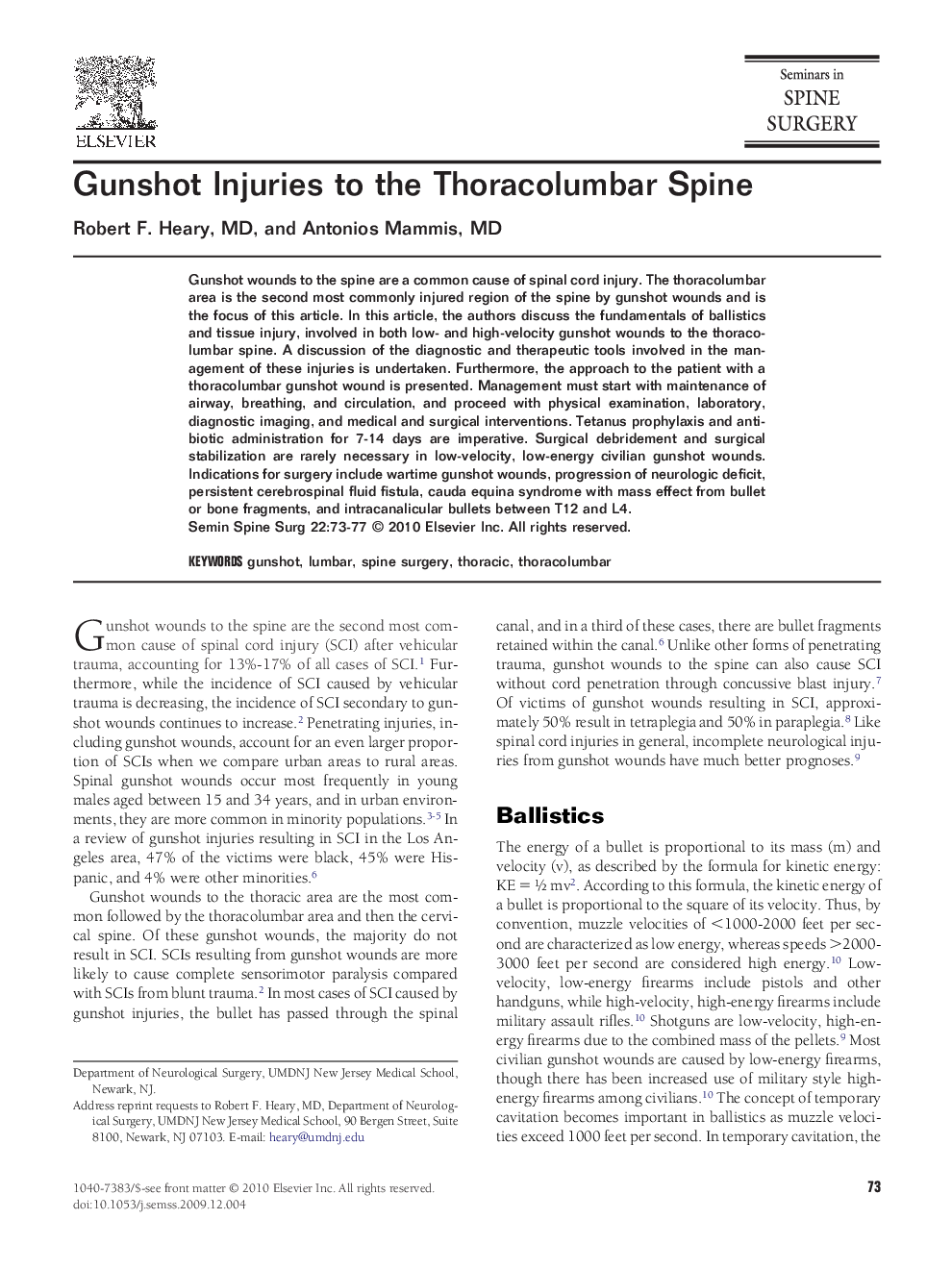 Gunshot Injuries to the Thoracolumbar Spine