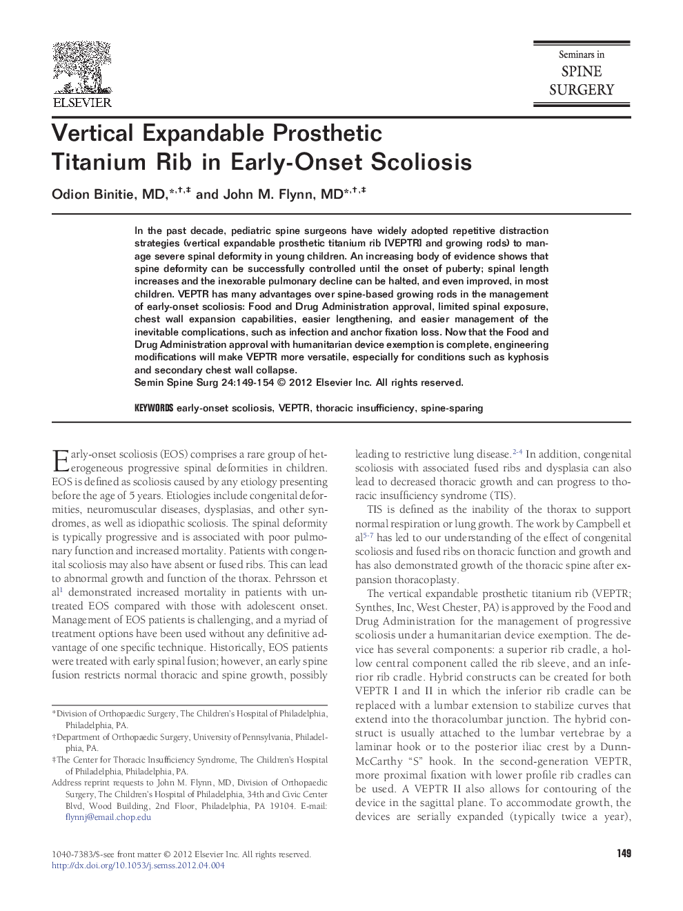 Vertical Expandable Prosthetic Titanium Rib in Early-Onset Scoliosis