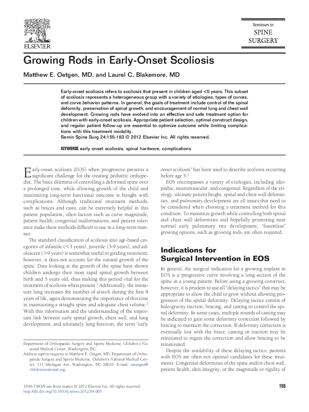 Growing Rods in Early-Onset Scoliosis