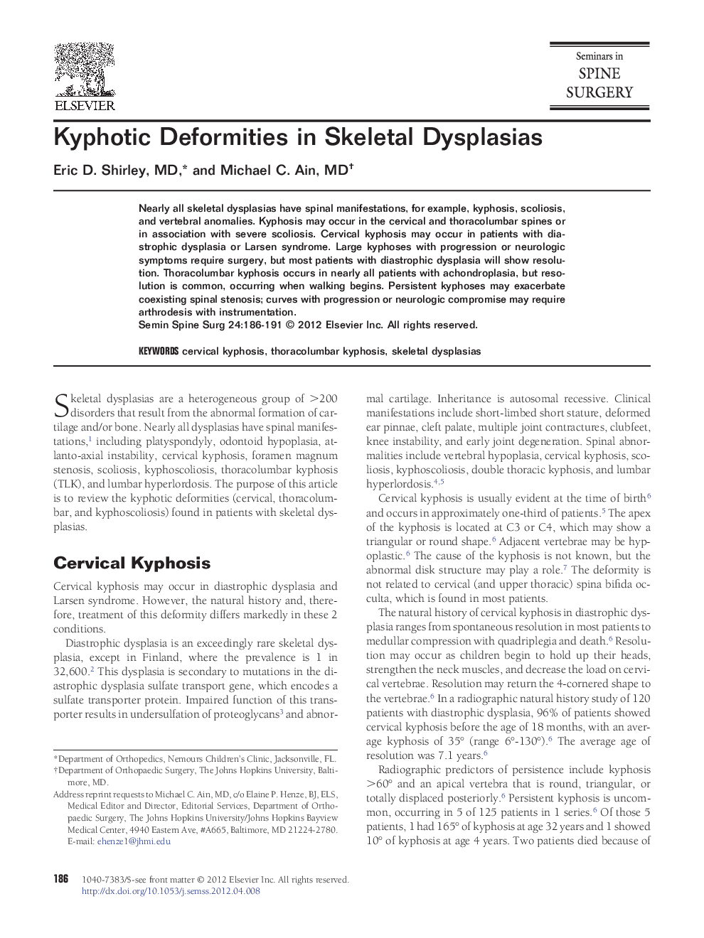 Kyphotic Deformities in Skeletal Dysplasias