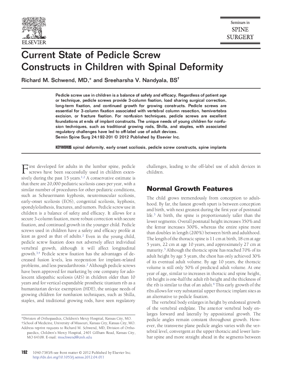 Current State of Pedicle Screw Constructs in Children with Spinal Deformity