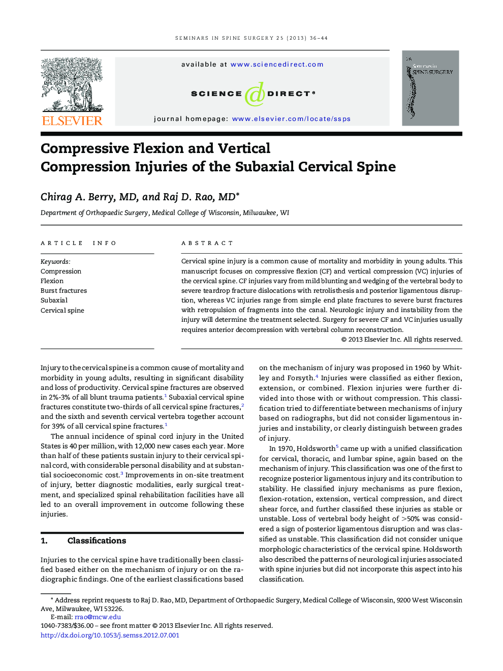 Compressive Flexion and Vertical Compression Injuries of the Subaxial Cervical Spine