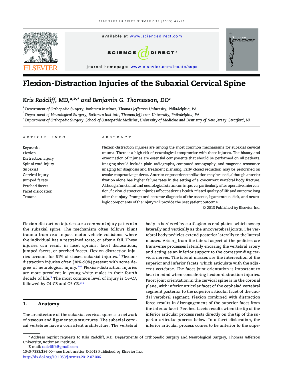 Flexion-Distraction Injuries of the Subaxial Cervical Spine