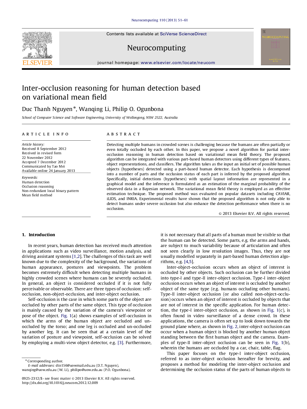 Inter-occlusion reasoning for human detection based on variational mean field