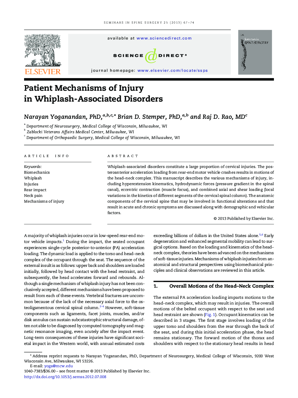 Patient Mechanisms of Injury in Whiplash-Associated Disorders