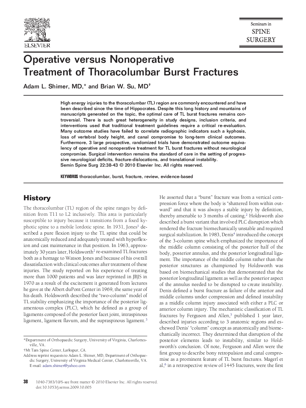 Operative versus Nonoperative Treatment of Thoracolumbar Burst Fractures