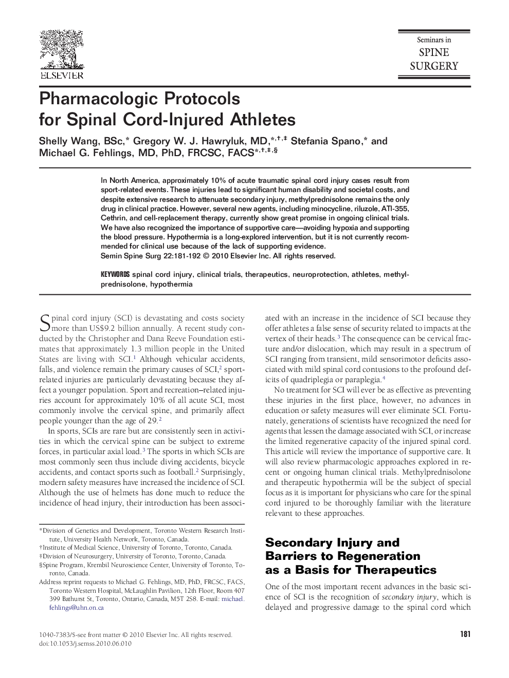 Pharmacologic Protocols for Spinal Cord-Injured Athletes