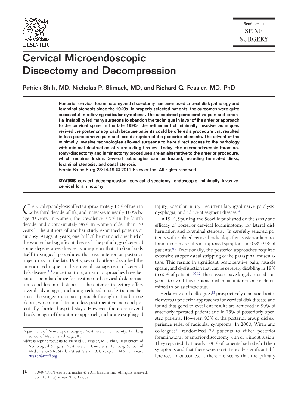 Cervical Microendoscopic Discectomy and Decompression