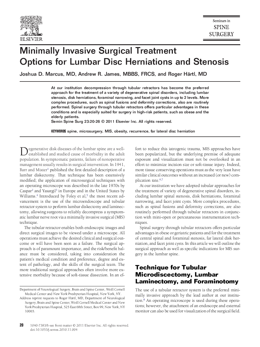 Minimally Invasive Surgical Treatment Options for Lumbar Disc Herniations and Stenosis