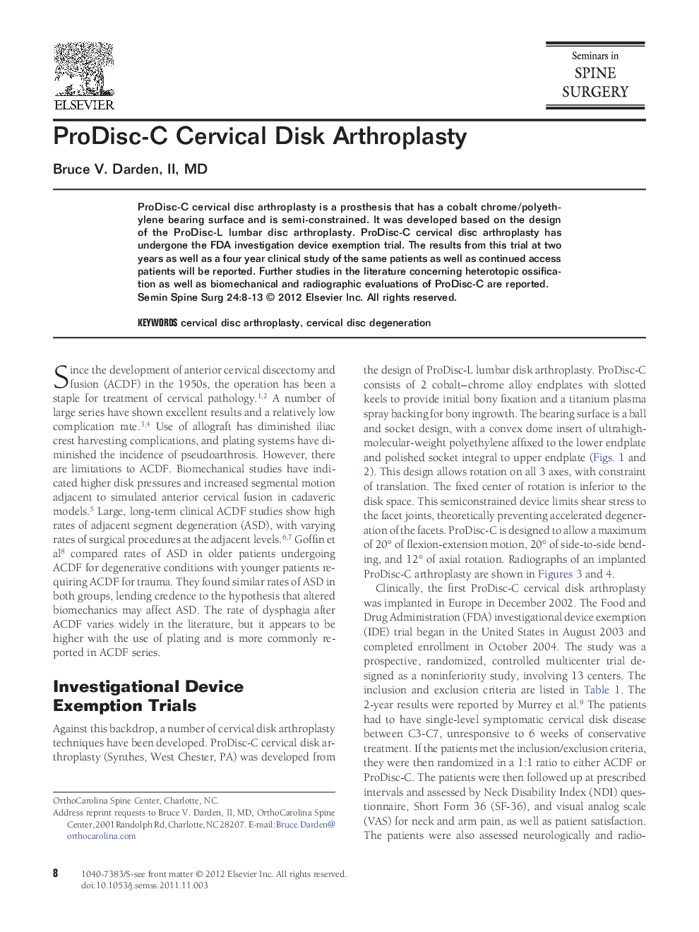 ProDisc-C Cervical Disk Arthroplasty