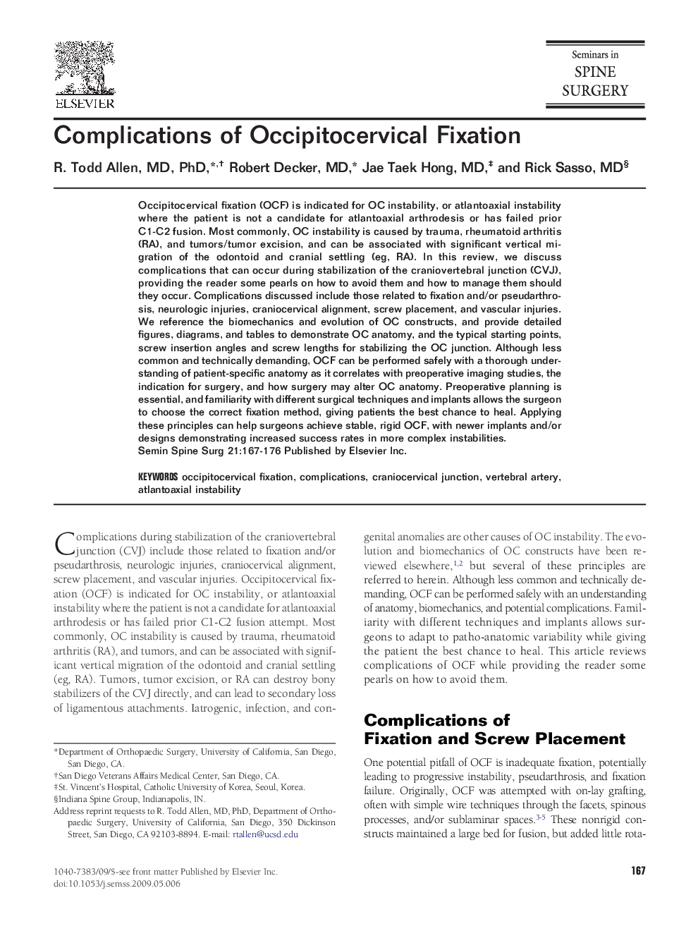 Complications of Occipitocervical Fixation