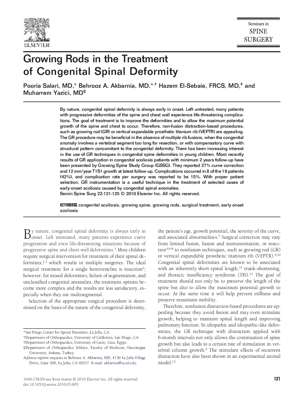 Growing Rods in the Treatment of Congenital Spinal Deformity