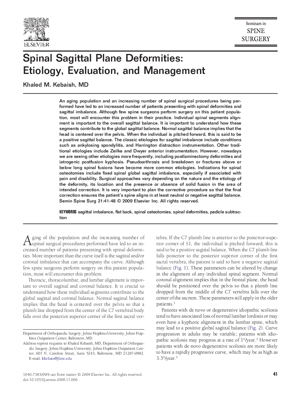 Spinal Sagittal Plane Deformities: Etiology, Evaluation, and Management