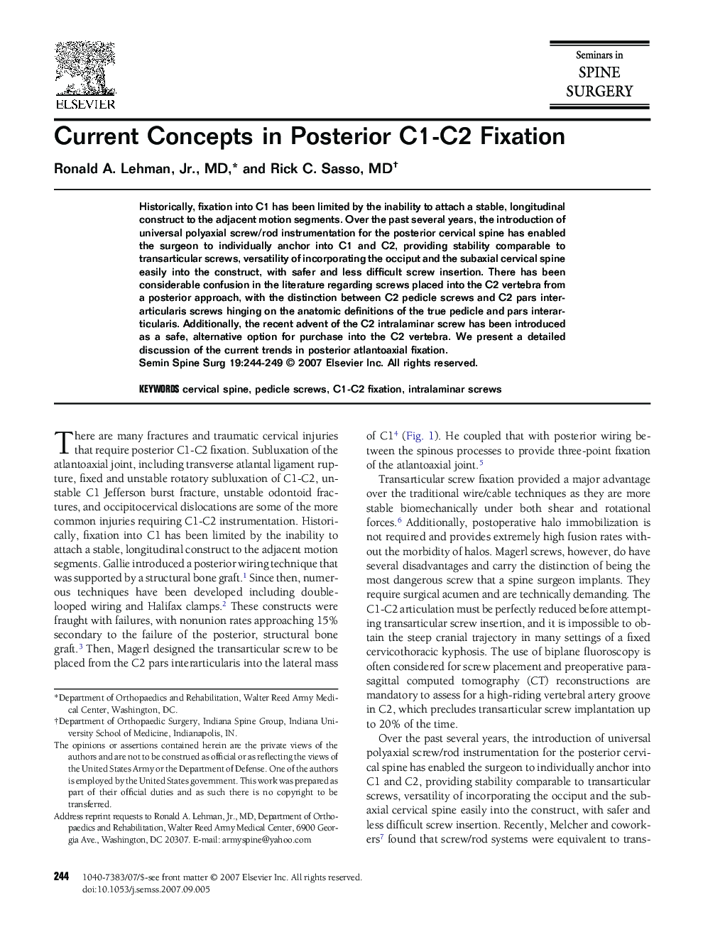 Current Concepts in Posterior C1-C2 Fixation 