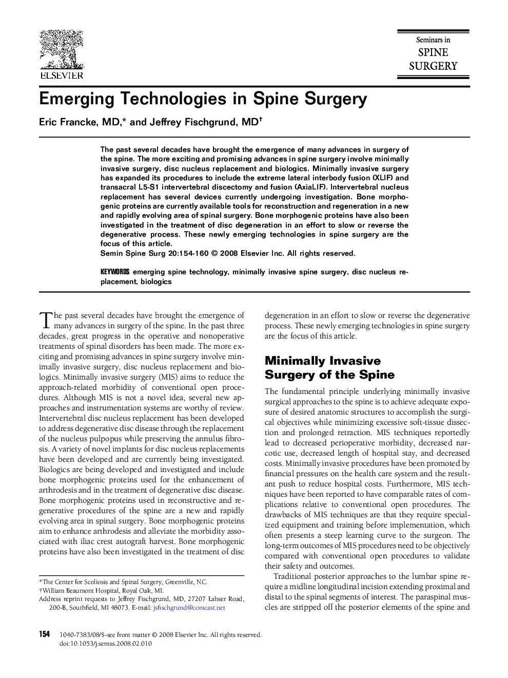 Emerging Technologies in Spine Surgery