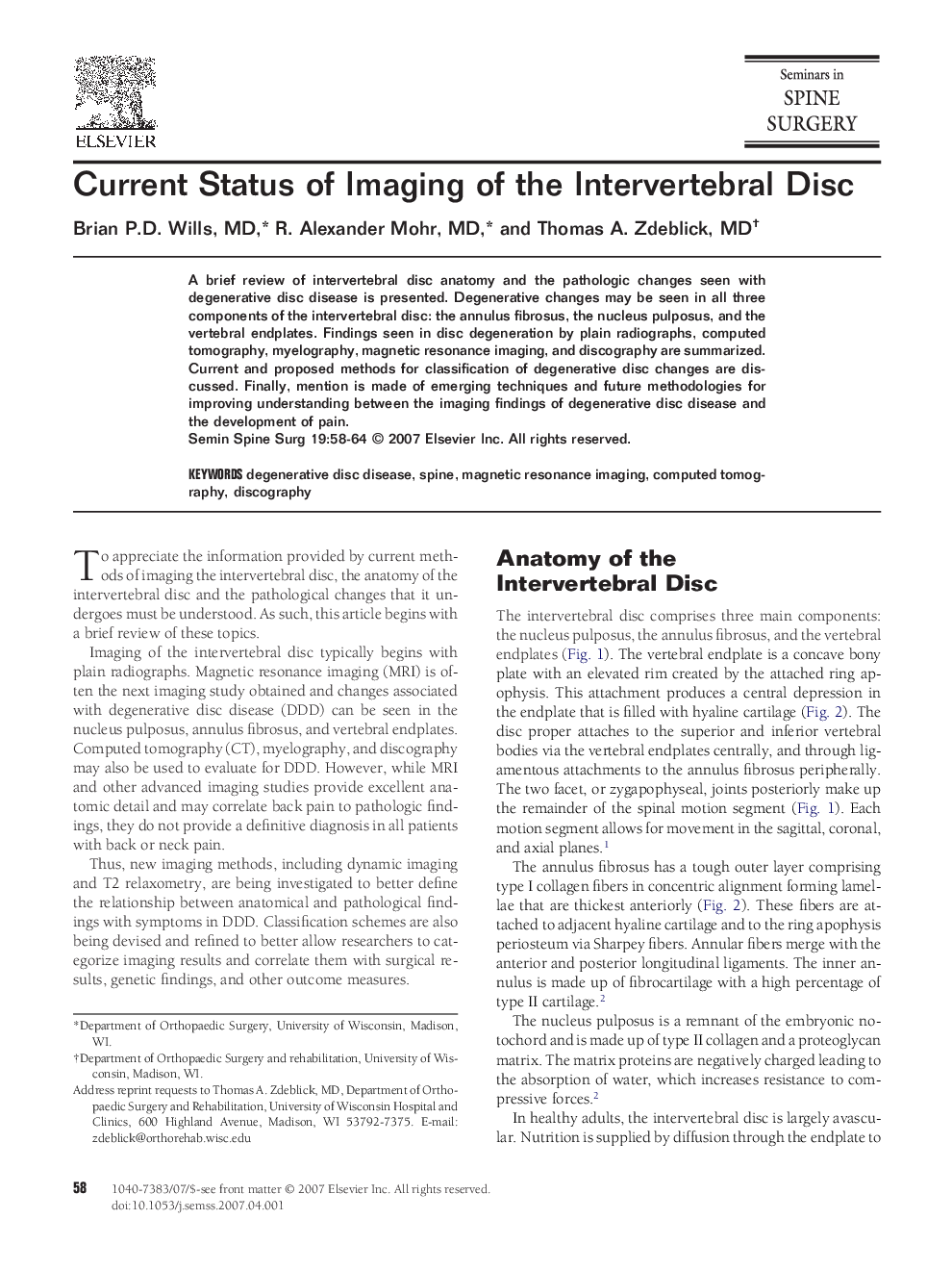 Current Status of Imaging of the Intervertebral Disc