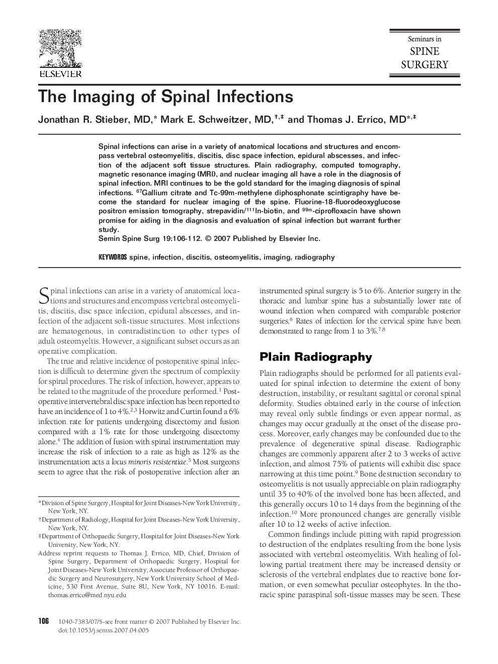 The Imaging of Spinal Infections