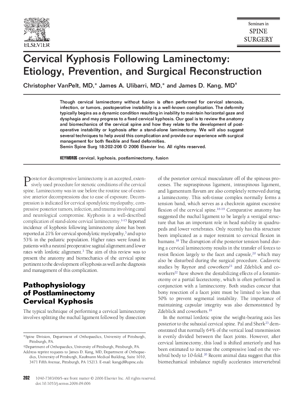 Cervical Kyphosis Following Laminectomy: Etiology, Prevention, and Surgical Reconstruction