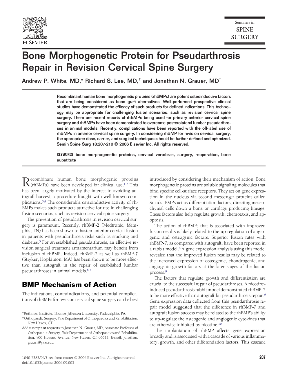 Bone Morphogenetic Protein for Pseudarthrosis Repair in Revision Cervical Spine Surgery