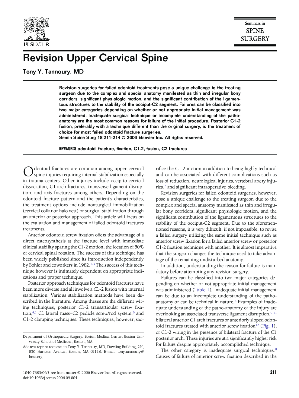 Revision Upper Cervical Spine