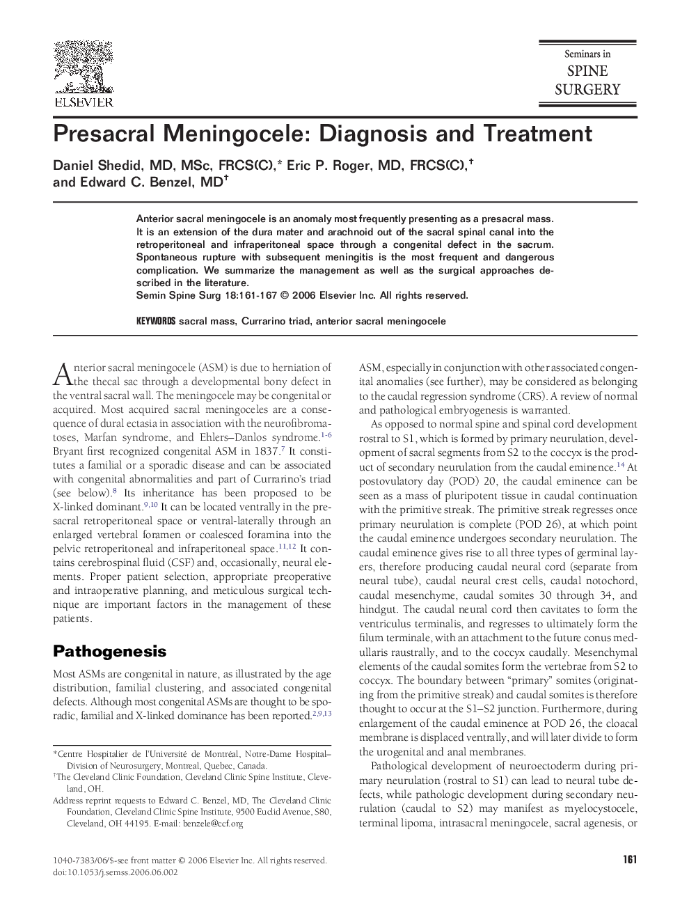 Presacral Meningocele: Diagnosis and Treatment