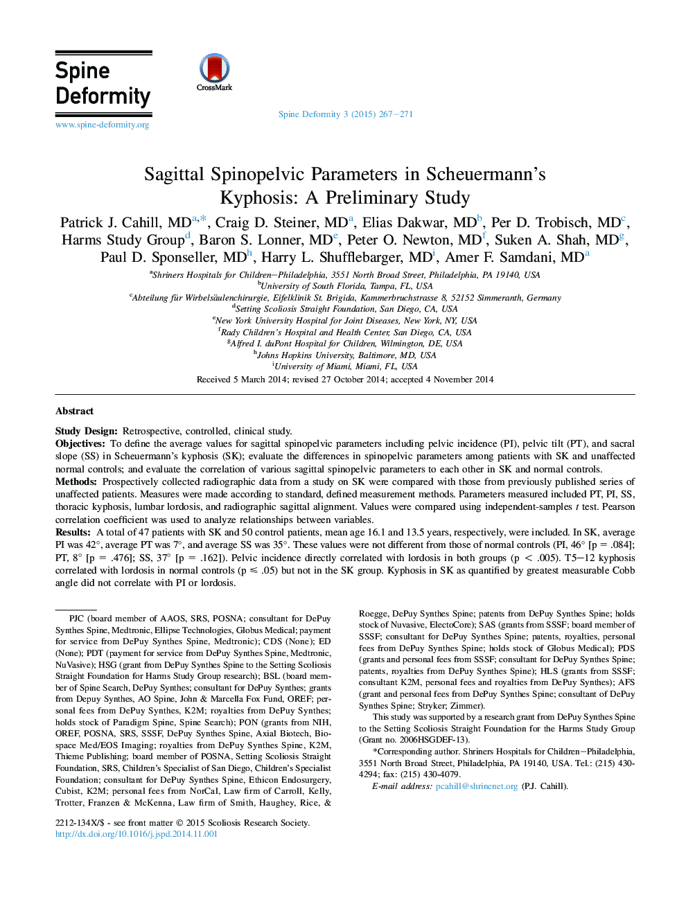 Sagittal Spinopelvic Parameters in Scheuermann's Kyphosis: A Preliminary Study 