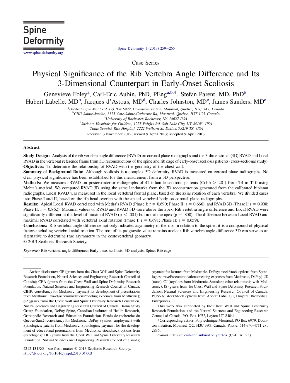 Physical Significance of the Rib Vertebra Angle Difference and Its 3-Dimensional Counterpart in Early-Onset Scoliosis 