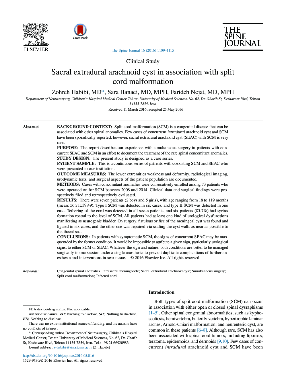 Sacral extradural arachnoid cyst in association with split cord malformation 