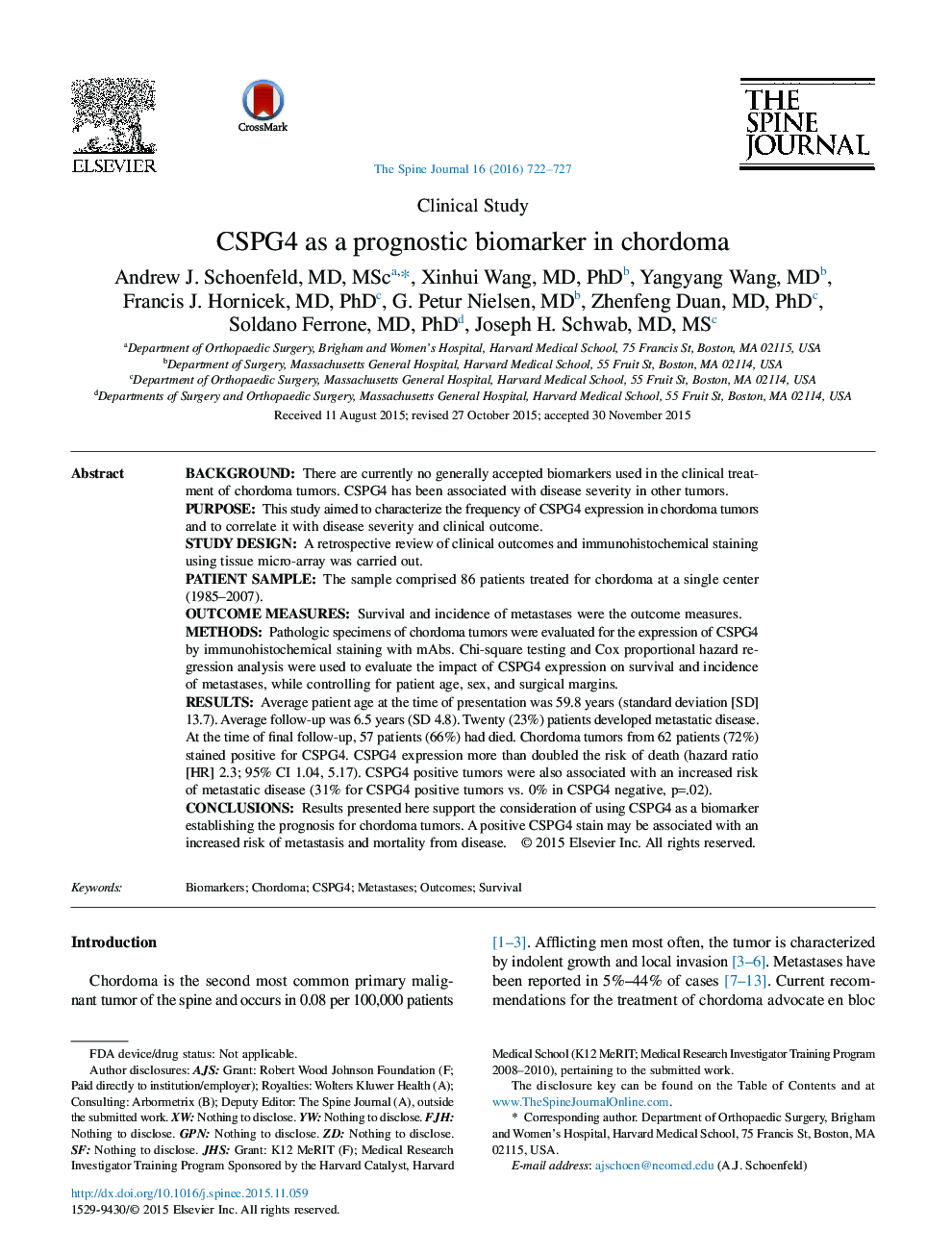 CSPG4 as a prognostic biomarker in chordoma 