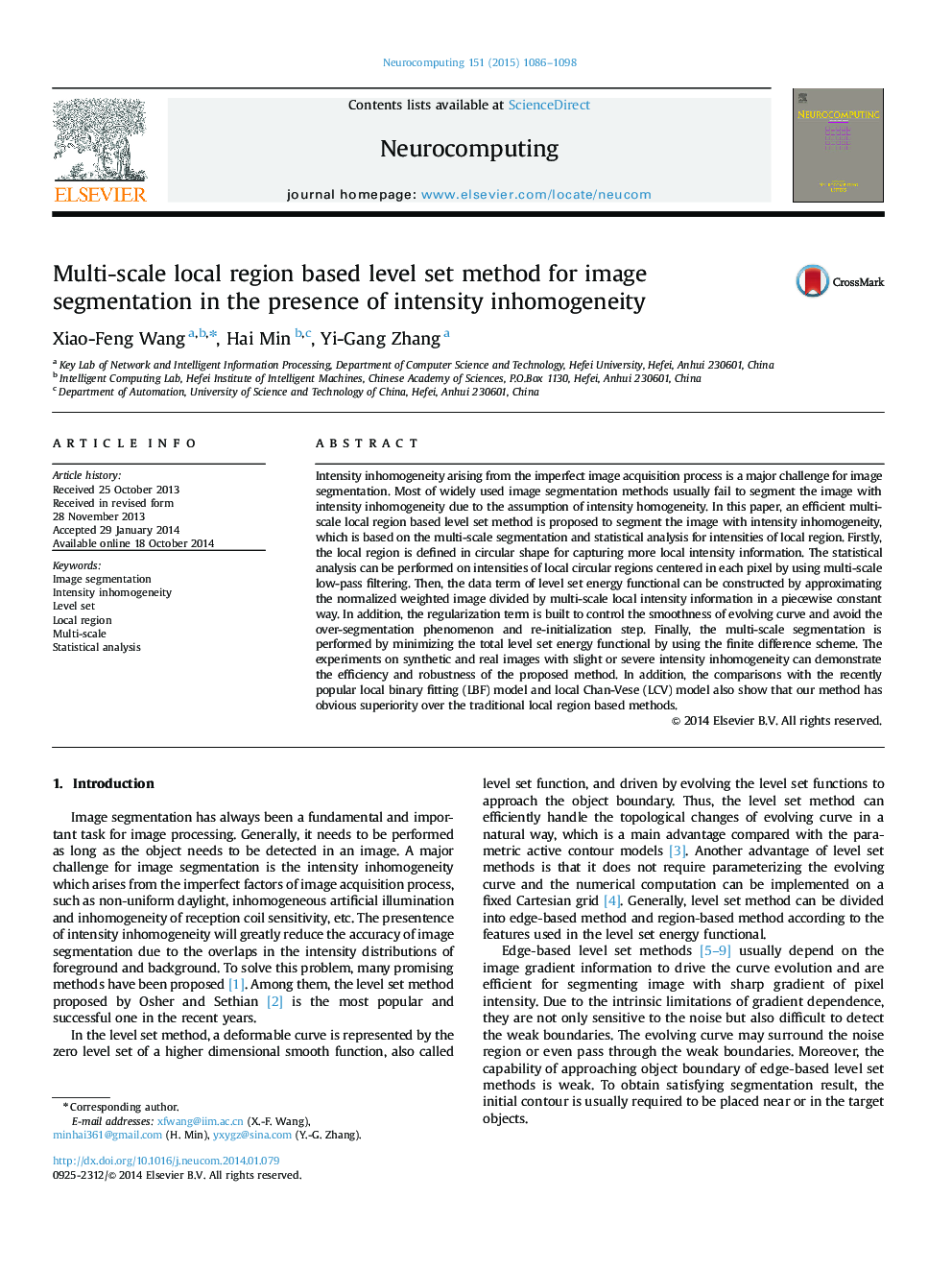 Multi-scale local region based level set method for image segmentation in the presence of intensity inhomogeneity
