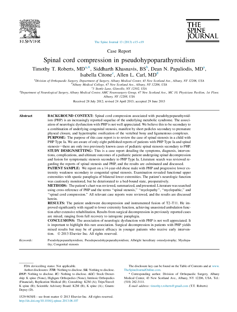 Spinal cord compression in pseudohypoparathyroidism 