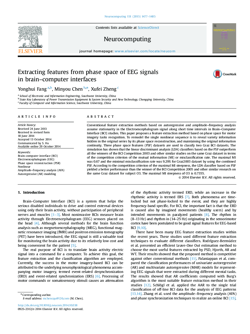 Extracting features from phase space of EEG signals in brain–computer interfaces