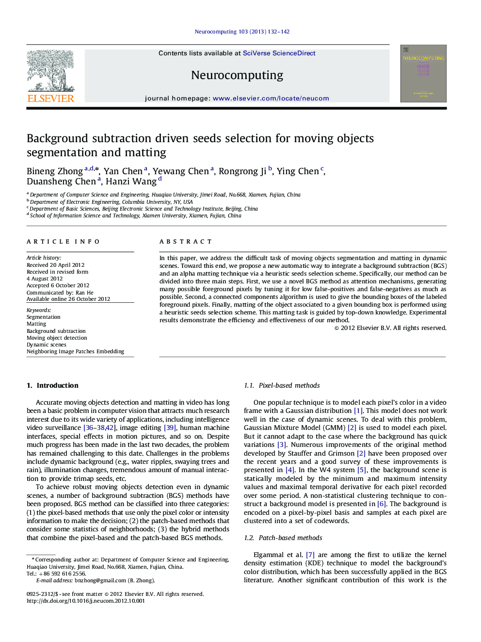 Background subtraction driven seeds selection for moving objects segmentation and matting