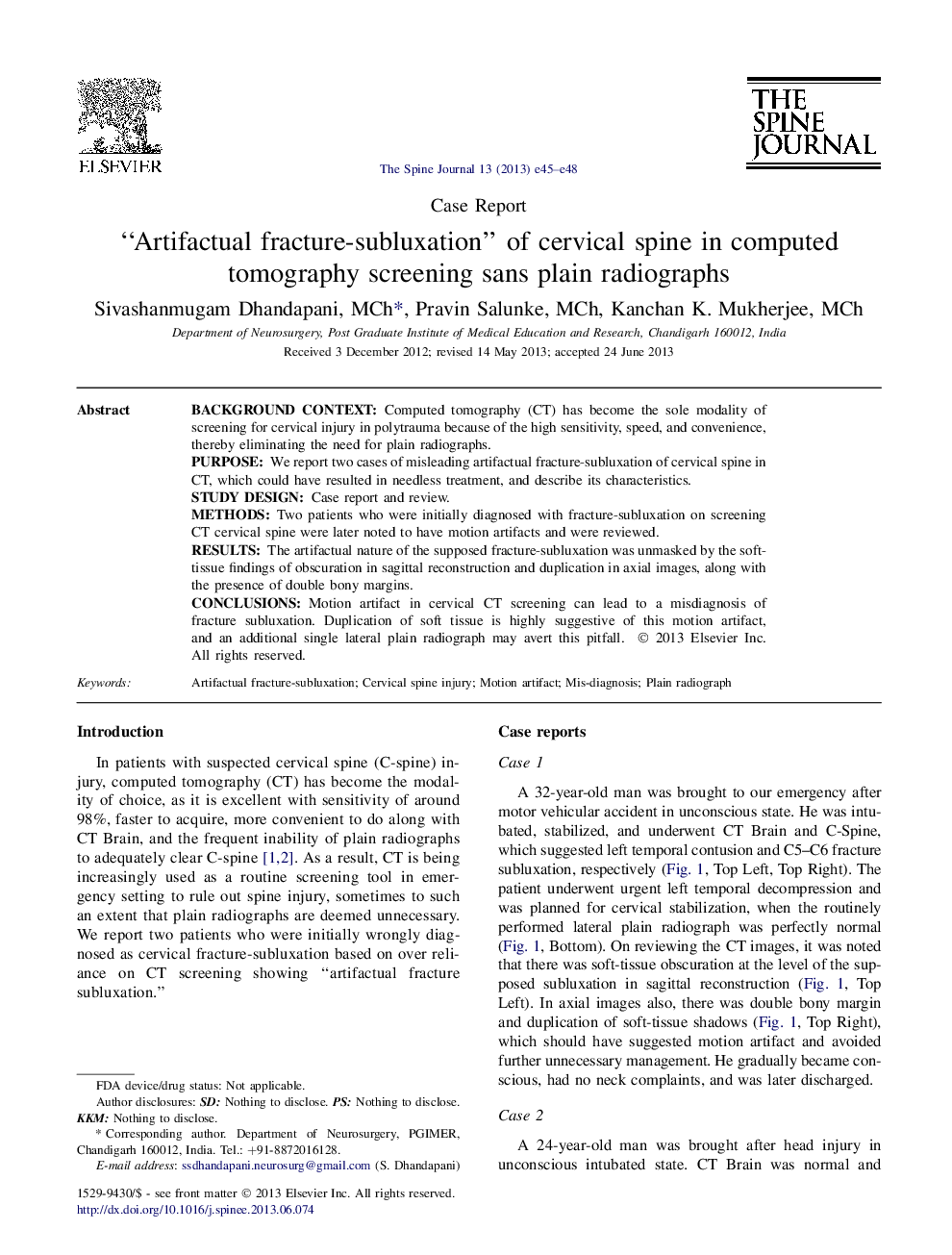 “Artifactual fracture-subluxation” of cervical spine in computed tomography screening sans plain radiographs 