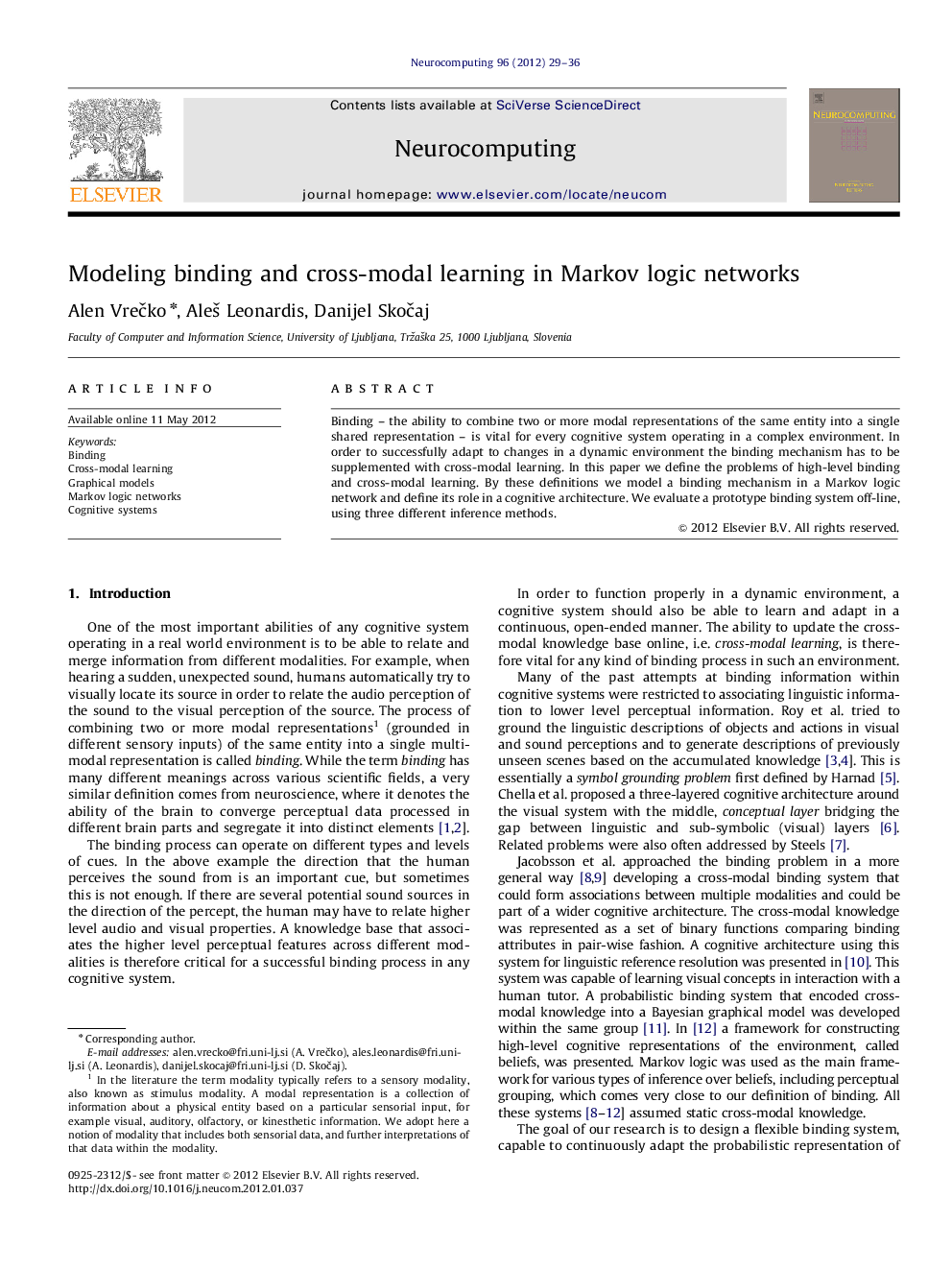 Modeling binding and cross-modal learning in Markov logic networks