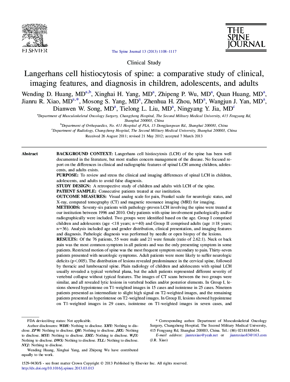 Langerhans cell histiocytosis of spine: a comparative study of clinical, imaging features, and diagnosis in children, adolescents, and adults 