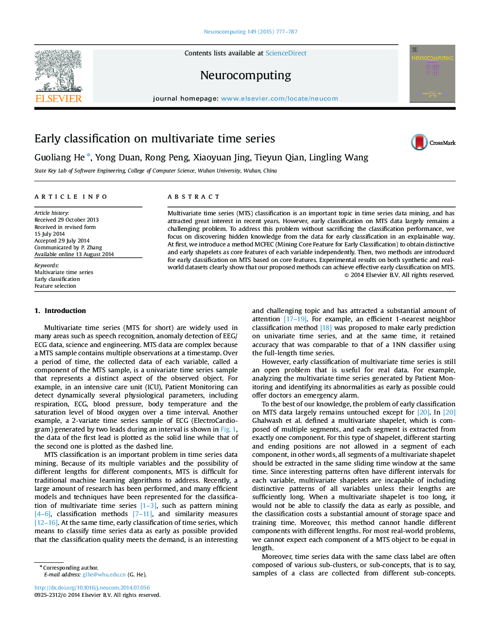 Early classification on multivariate time series