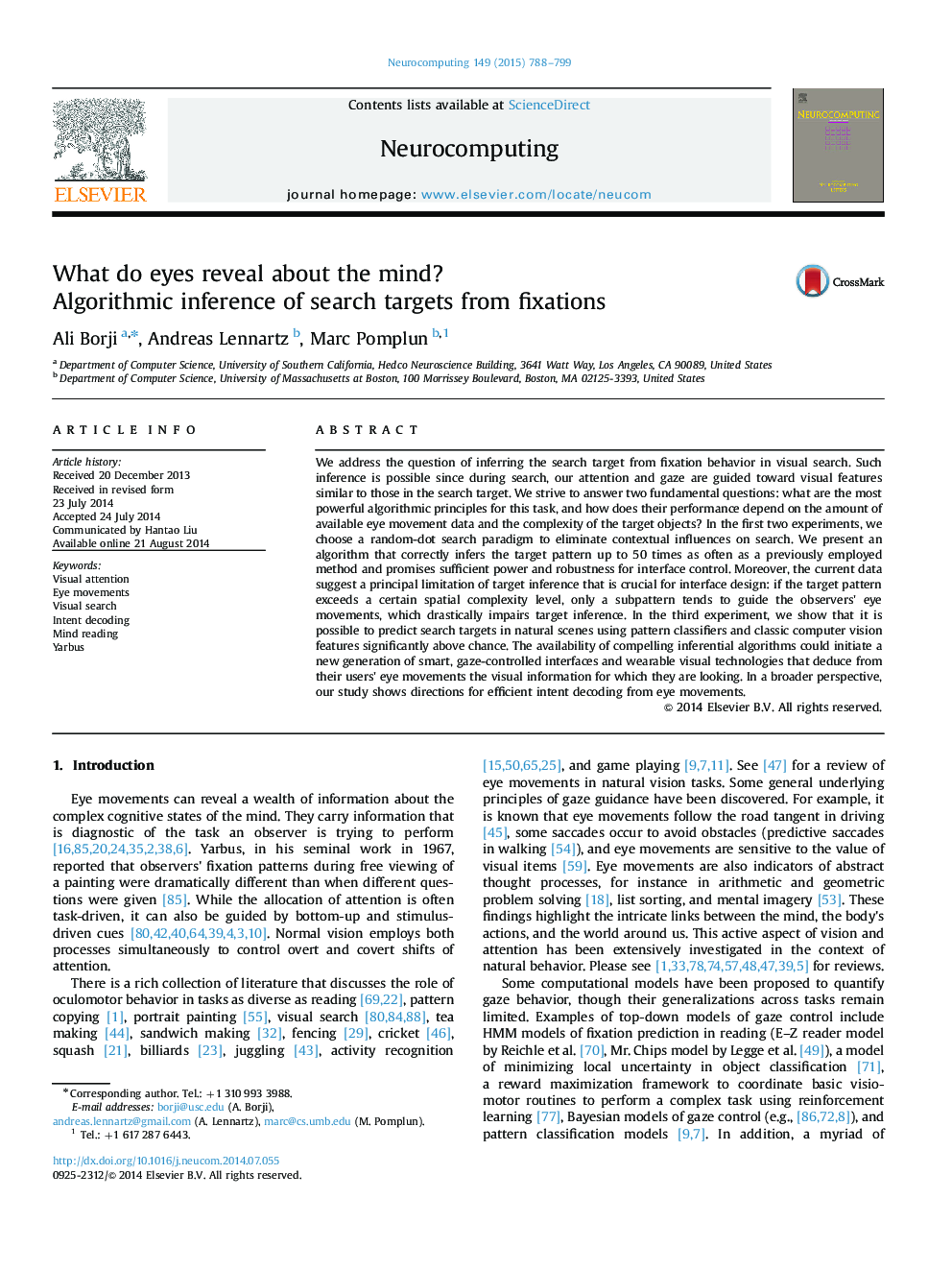 What do eyes reveal about the mind?: Algorithmic inference of search targets from fixations