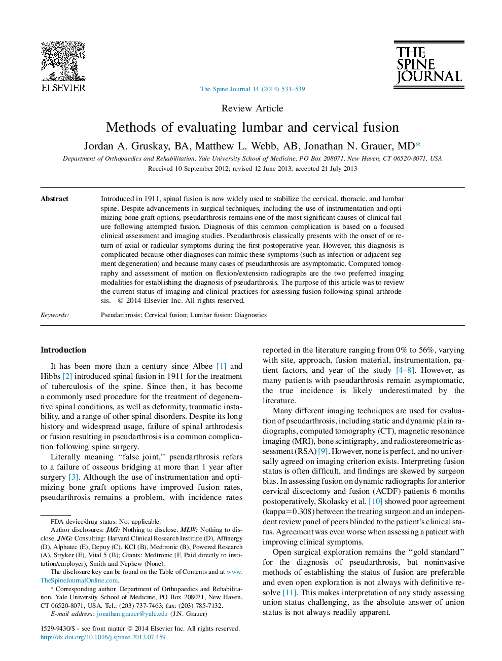 Methods of evaluating lumbar and cervical fusion 