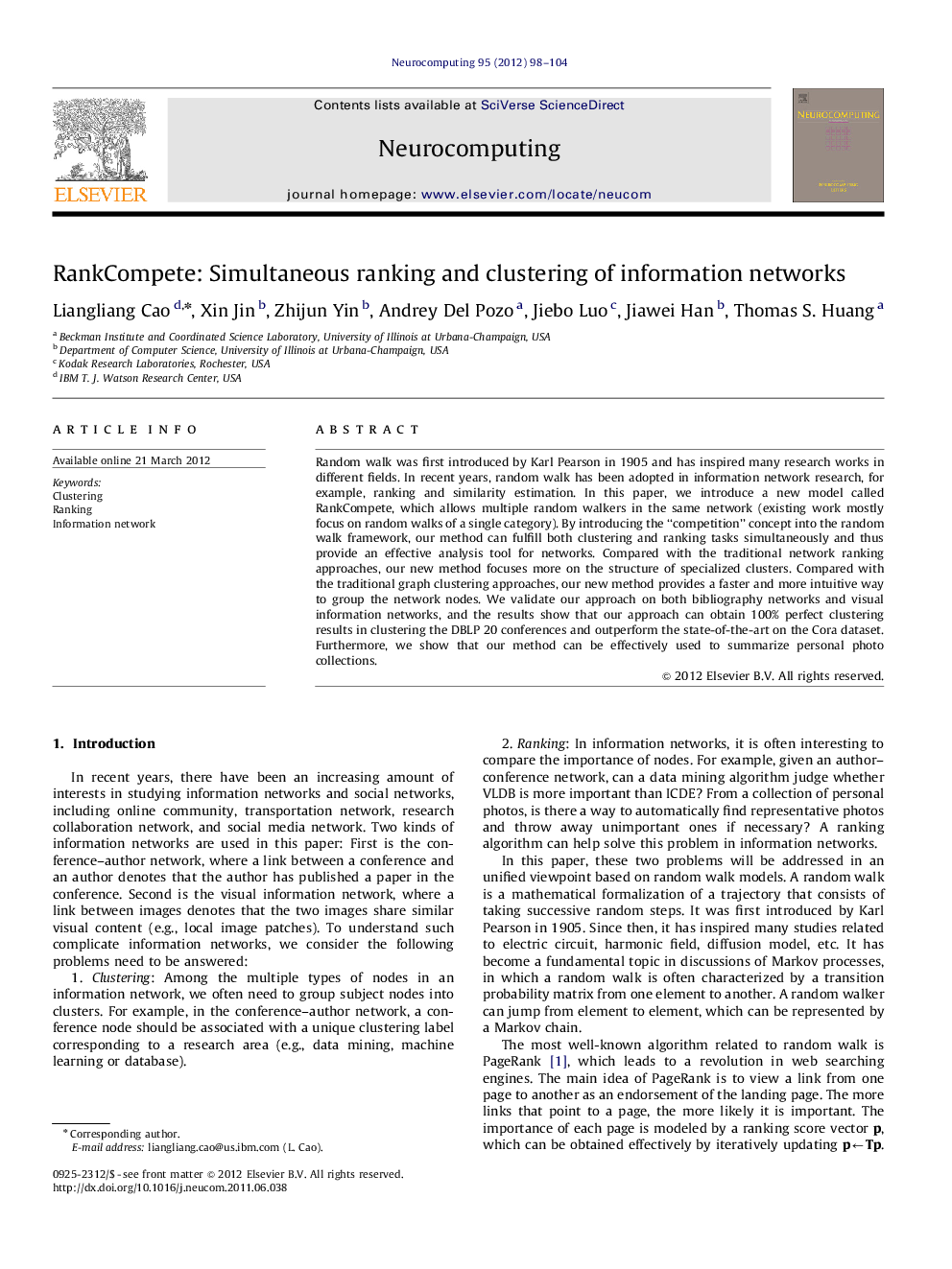 RankCompete: Simultaneous ranking and clustering of information networks