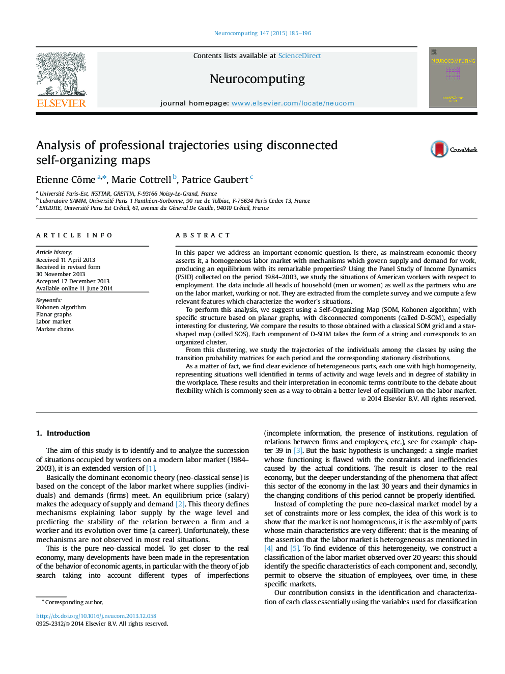 Analysis of professional trajectories using disconnected self-organizing maps